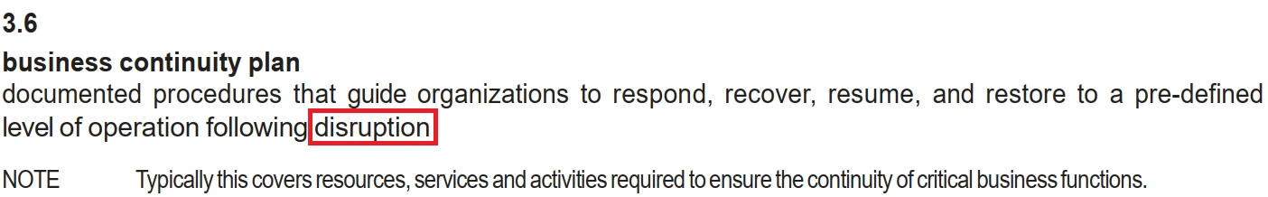 ISO 22301:2012 BCP定义中的disruption