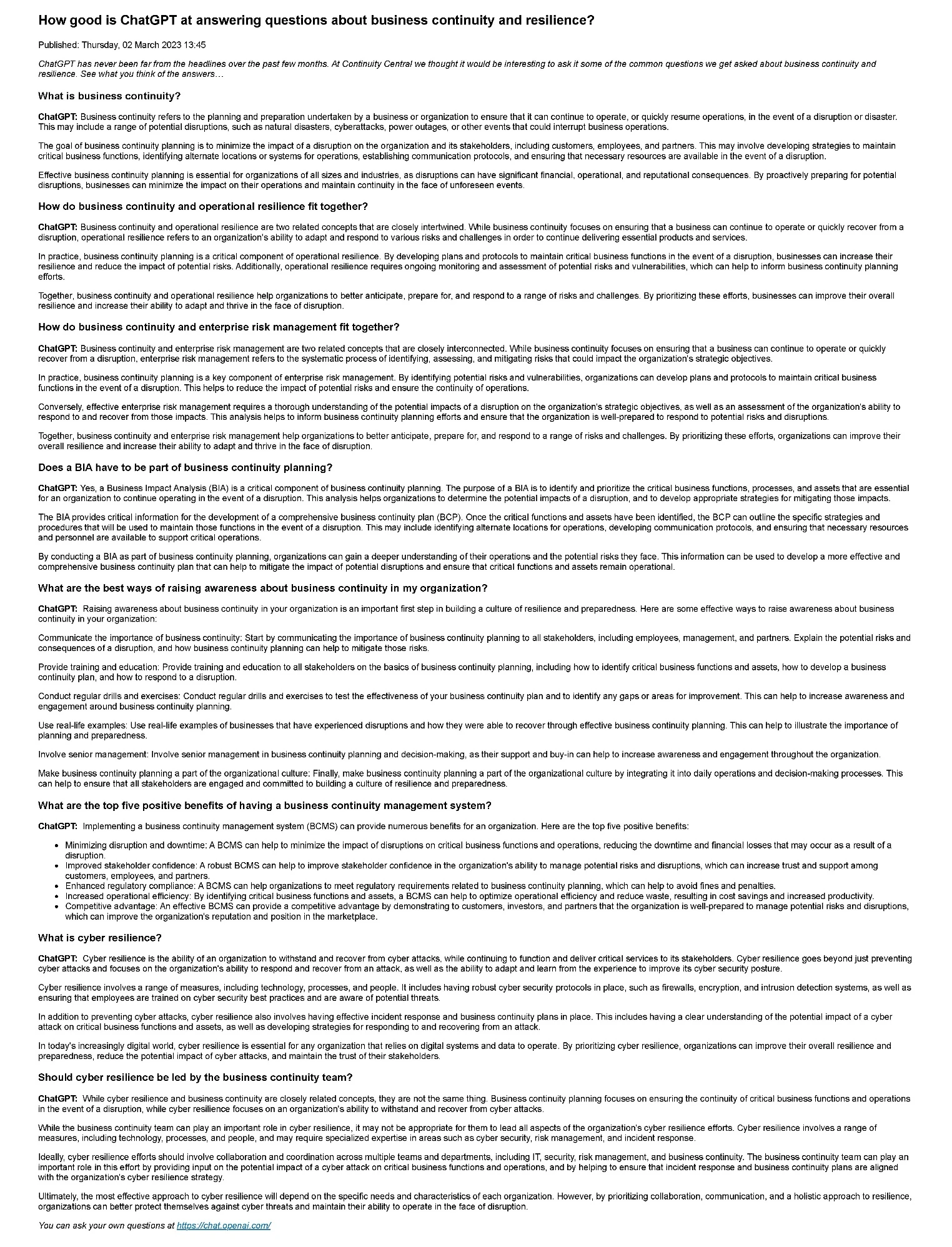 和ChatGPT聊业务连续性和韧性