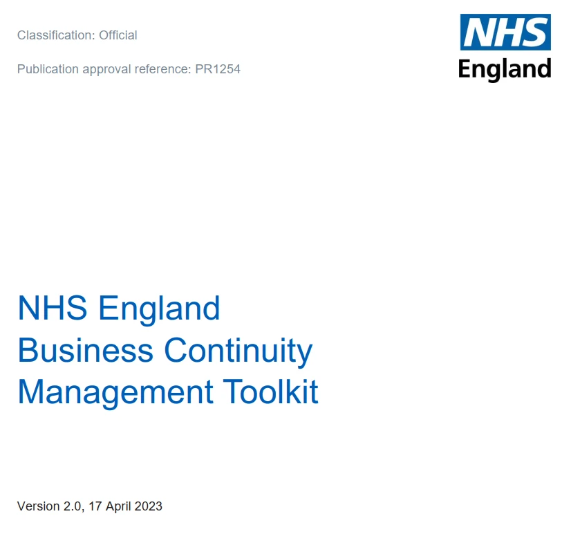 NHS England BCM Toolkit 2.0封面